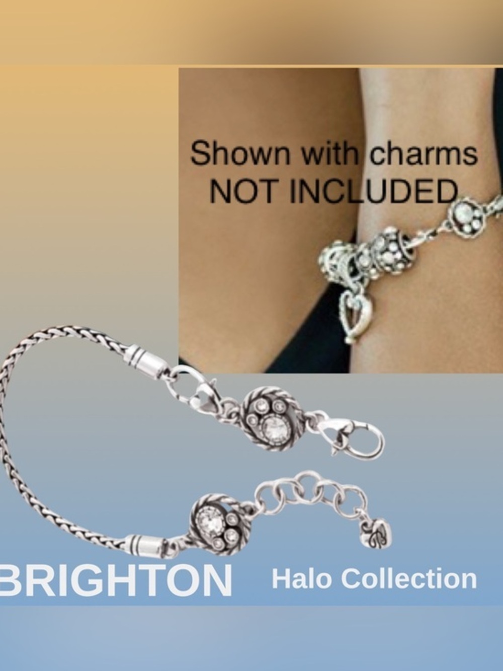 BRIGHTON Halo Slide Silver Fine Quality Crystals Charm Bracelet FIRM